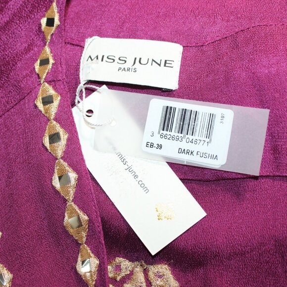 NWT Miss June Dark Fuhsia Embroidery Embellished Belted Kimono Jacket CoverUp OS - Picture 11 of 12
